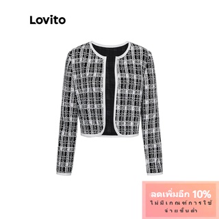 ภาพหน้าปกสินค้าLovito เสื้อโค้ท ลายสก็อต สีตัดกัน หรูหรา L29ED070 (สีดํา และสีขาว) ที่เกี่ยวข้อง