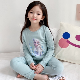 ชุดนอนเด็กผ้าฝ้ายแขนยาวลายการ์ตูน Frozen Elsa Snowflake