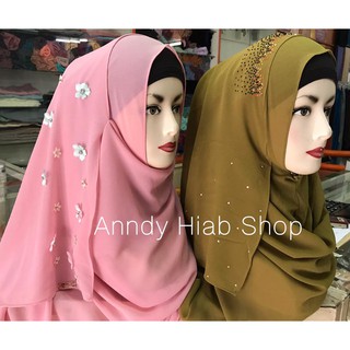 Anndy Hijab  Shop ฮิญาบผ้าคลุมชีฟองติดดอกไม้สีหวาน