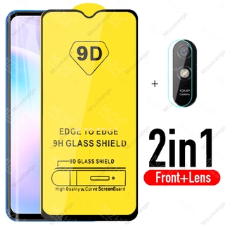 กระจกนิรภัยกันรอยหน้าจอ 2 In 1 9 D + ฟิล์มกล้องสําหรับ Xiaomi Redmi 9a 9c