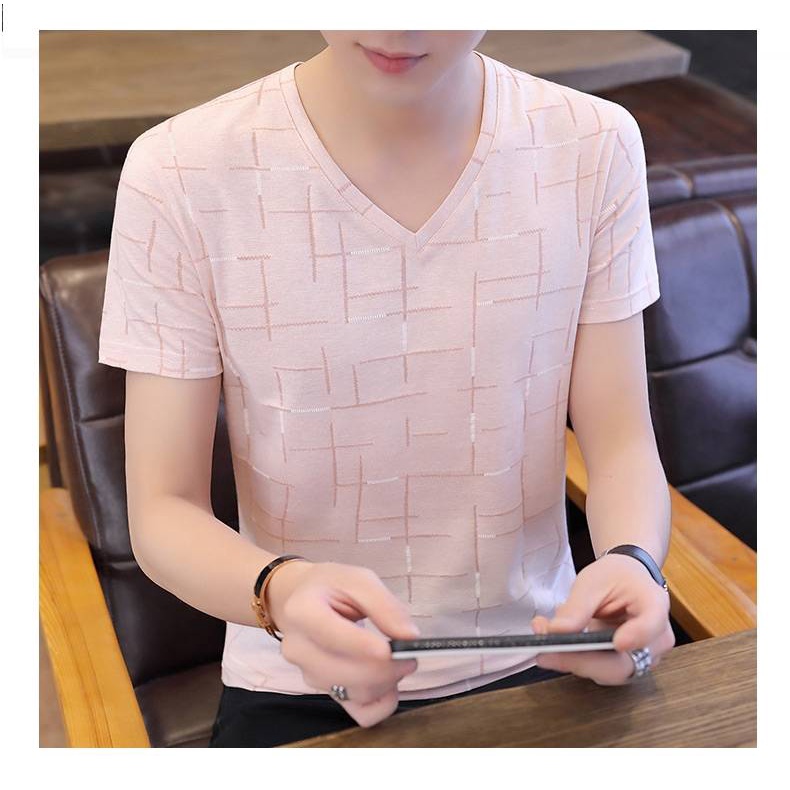 bala-เสื้อยืดผู้ชายแขนสั้นคอวีแฟชั่นเกาหลี-เนื้อผ้านุ่มนิ่มใส่สบายราคาถูก-tsh050