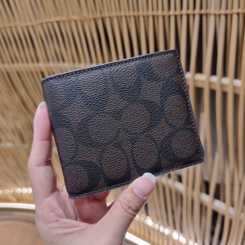 ส่งฟรี-coach-f74993-compact-id-wallet-in-signature