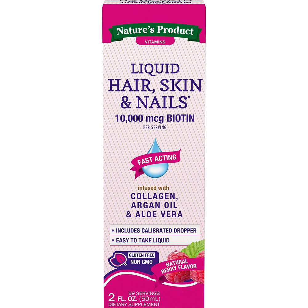 Hair, Skin & Nails with 10,000 mcg Biotin Liquid (Natural Berry), 2 fl ...