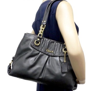 กระเป๋าสะพายหนังแท้ COACH Ashley Gathered Leather Carryall (Black Leather) แท้100% F17571 สี ดำ อะไหล่ทอง ใบสุดท้าย