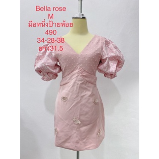 เดรสสั้น สีชมพู แขนพอง มือหนึ่งป้ายห้อย BELLA ROSE SIZE M