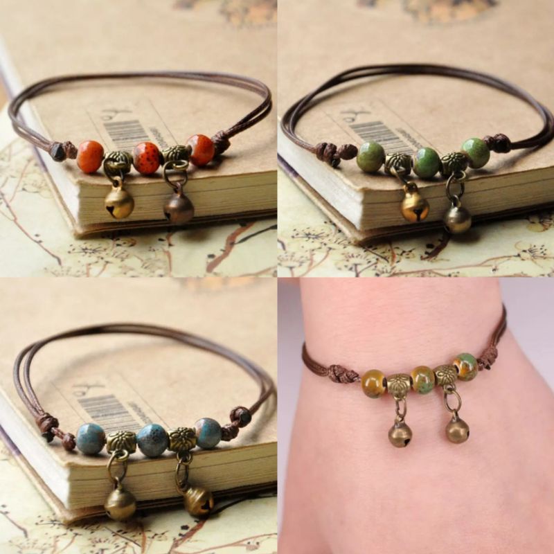 ภาพหน้าปกสินค้ากำไลข้อเท้า, สร้อยข้อเท้าเชือกถักสไตล์ โบฮีเมียน Bohemian Anklet