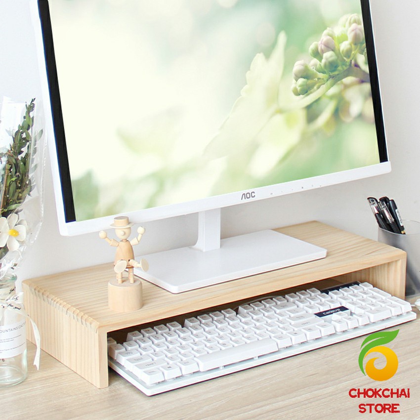 Chok ชั้นไม้วางจอคอม ชั้นวางของบนโต๊ะ ช่องเสริม Raised shelf for ...