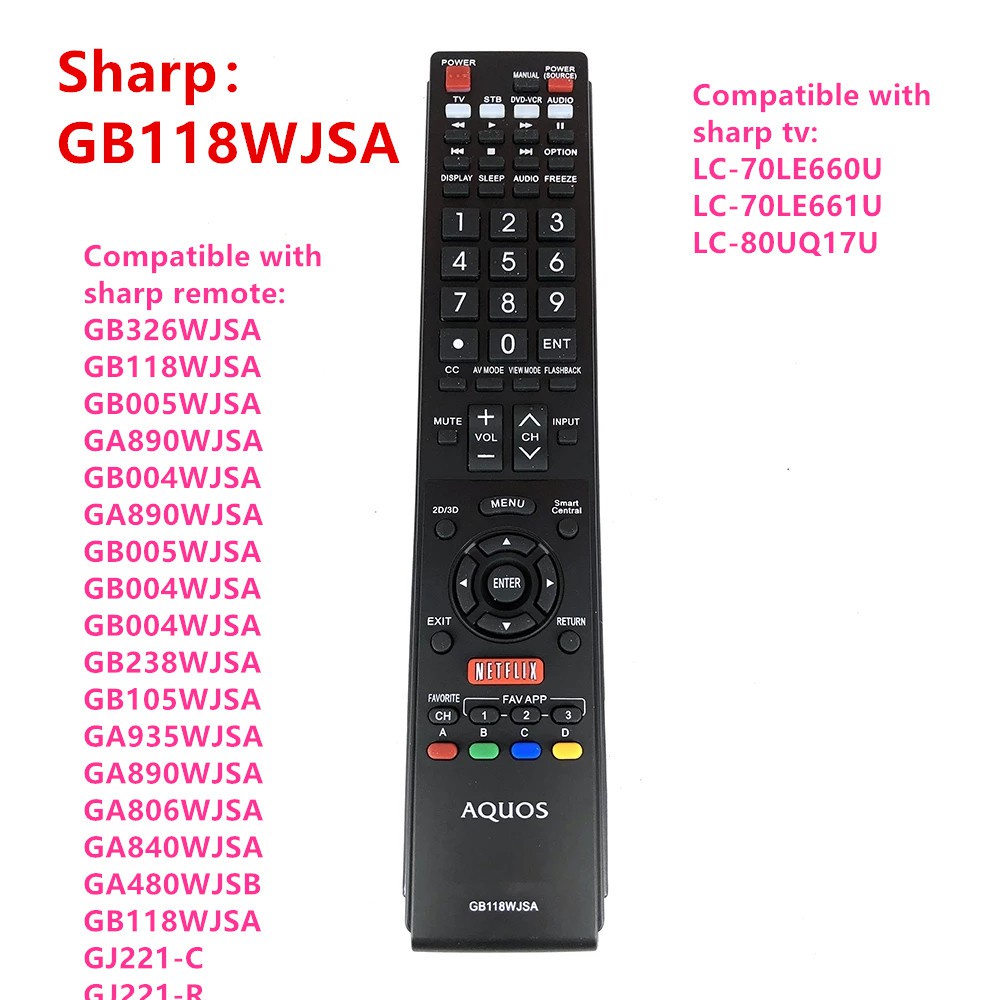 sharp-gb118wjsa-gb005wjsa-รีโมตคอนโทรลสมาร์ททีวี-gb118wjsa-แบบเปลี่ยน-สําหรับ-sharp-lcd-tv-aquos-tv-2d-3d-netflix-gb005wjsa-ga890wjsa-gb004wjsa-sharp