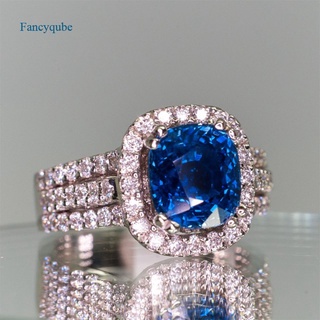 Fancyqube เครื่องประดับแหวนแต่งงานสีฟ้าฝัง Cz เรียบง่ายและสีเงิน