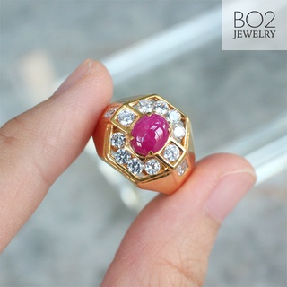 แหวนทองแท้ หลุดจำนำ size 60 แหวนทับทิม ล้อมเพชร ทองแท้ 18k