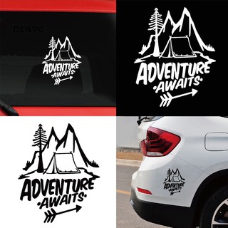 (BV) ตกแต่งสติ๊กเกอร์สะท้อนแสงรถยนต์ "Aventure Awaits Tree Tent Mountains"