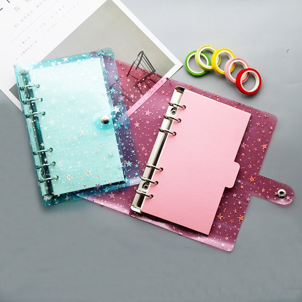 a5-a6-shiny-stars-transparent-notebook-cover-6-hole-loose-leaf-binder