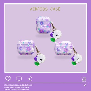 ใหม่ เคสหูฟัง แบบใส ลายดอกไม้ สีม่วง สําหรับ Airpods 3gen Airpods 2021 Airpods 3 Airpods Pro Airpods 2gen