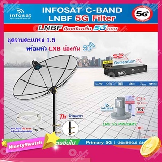 ชุดจานดาวเทียม THAISAT C-BAND 1.5M (ขาตรงตัวM) + กล่อง PSI S2X HD + LNB 5G infosat รุ่น C1+ แถมสายRG6ตามชุด