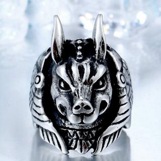 ภาพขนาดย่อของสินค้าแหวนแฟชั่นวินเทจ amulet Viking Punk Wolf God Man Ring
