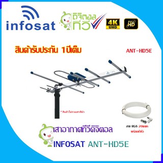 ชุดเสาอากาศทีวีดิจิตอล INFOSAT 5E พร้อมสาย RG6 20เมตร