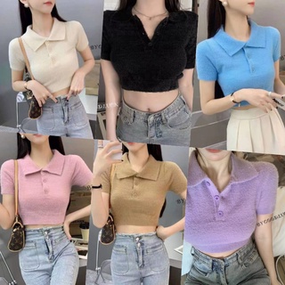 🌈 byGOODLUCK🌈  เสื้อครอปขนมิ้ง Croptop ไหมพรม ขนมิ้ง ฟูๆ สายหวานต้องมีติดตู้ 🥰 จัดเลยจ้า รุ่น ลิ้นจี่ E301C