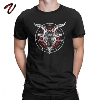 [S-5XL] เสื้อยืดแขนเทมพาล พิมพ์ลาย Satanic Goat Baphomet Lucifer Satan สําหรับผู้ชาย 510210