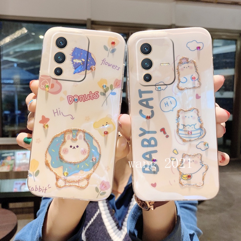 2022-new-casing-เคส-vivo-v23-v23-pro-5g-phone-case-glitter-rhinestone-cute-cat-and-rabbit-cartoon-lens-protection-soft-case-เคสโทรศัพท