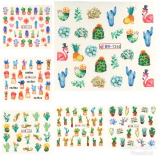 สติกเกอร์ติดเล็บ สติกเกอร์ตกแต่งเล็บ แทททูติดเล็บ แบบลอกลายน้ำ ลายกระบองเพชร BN1261-1266