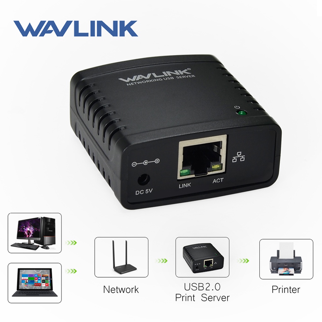 รูปภาพสินค้าแรกของwavlink usb 2 . 0 port lpr เครื่องพิมพ์ server mft พิมพ์และ 10/100 mbps ethernet port sharing อะแดปเตอร์อินเตอร์เน็ตไร้สาย