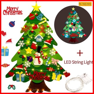 ต้นคริสต์มาส DIY สักหลาด Kids Felt Christmas Tree with Ornaments Children for Door Wall Hanging Decoration