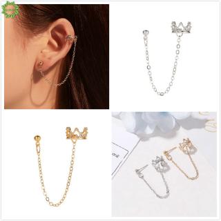 สินค้า Cod Qipin Korean Simple Crown U-shaped Ear Clips Popular Long Earrings Elegant Jewelry