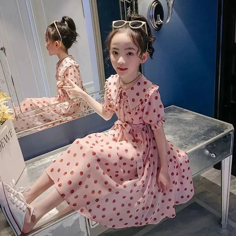 เดรส-2021-สาวใหม่-polka-dot-ชุดฤดูร้อนเวอร์ชั่นเกาหลีของกระโปรงฤดูร้อนเด็กสาวบิ๊กบอยต่างประเทศกระโปรงชีฟองtrend
