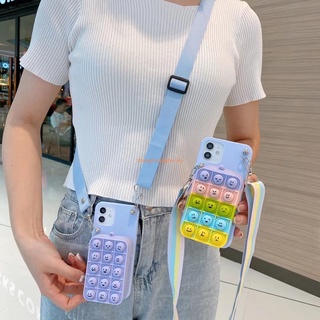 Emoticons Coin Purses Pop it Case For Huawei Y9 Y5 Y7 Y6 Prime Pro 2018 2019 Casing Relive Stress Fidget Toys Push Bubble Phone Case wallet With lanyard Decompression Soft Silicone Cover