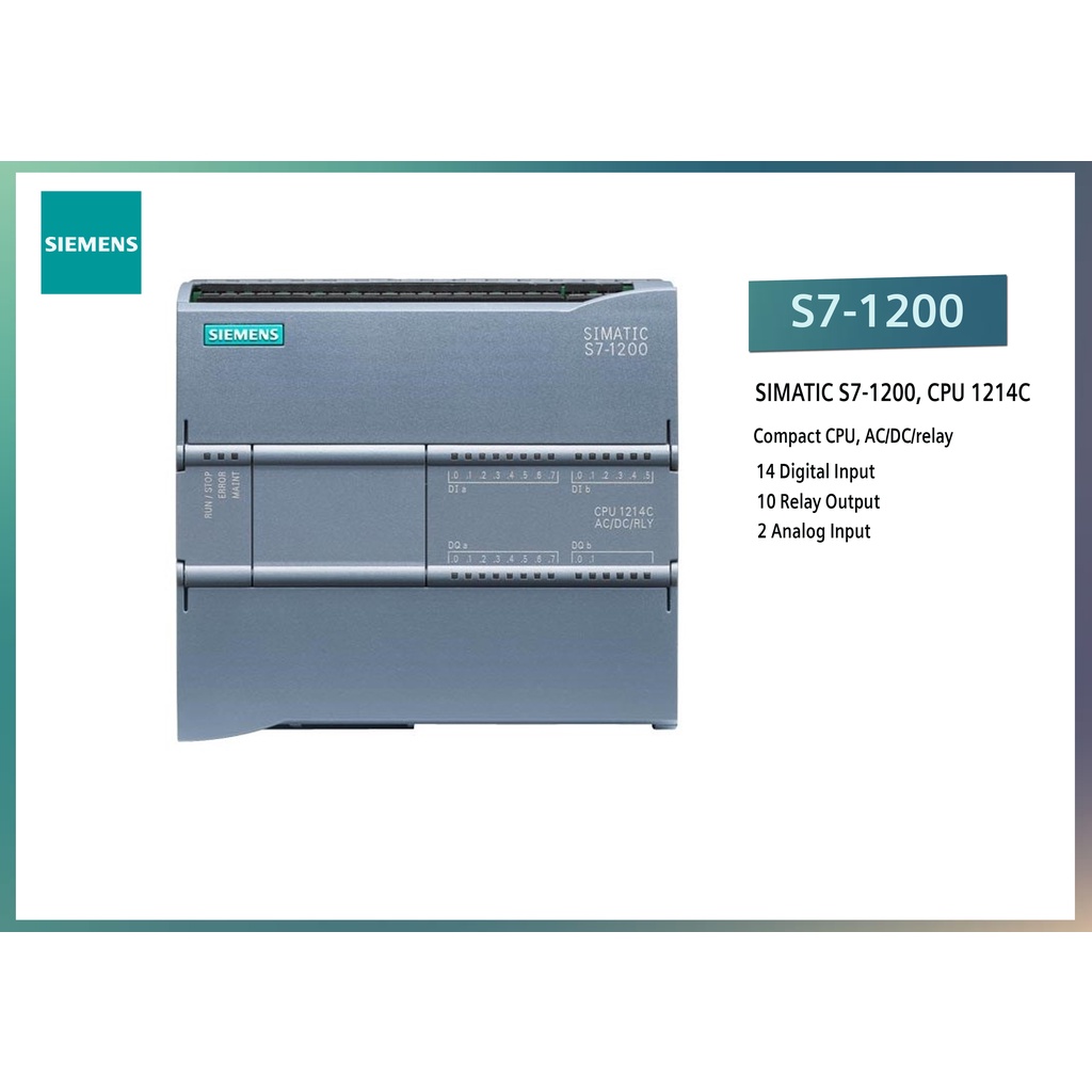 PLC S71200, CPU 1214C, compact CPU, AC/DC/relay, onboard I/O 14 DI 24