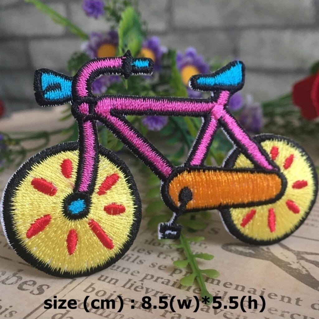 จักรยาน-เหลือง-ตัวรีดติดเสื้อ-อาร์มรีด-อาร์มปัก-ตกแต่งเสื้อผ้า-หมวก-กระเป๋า-แจ๊คเก็ตยีนส์-cute-embroidered-iron-on-patch