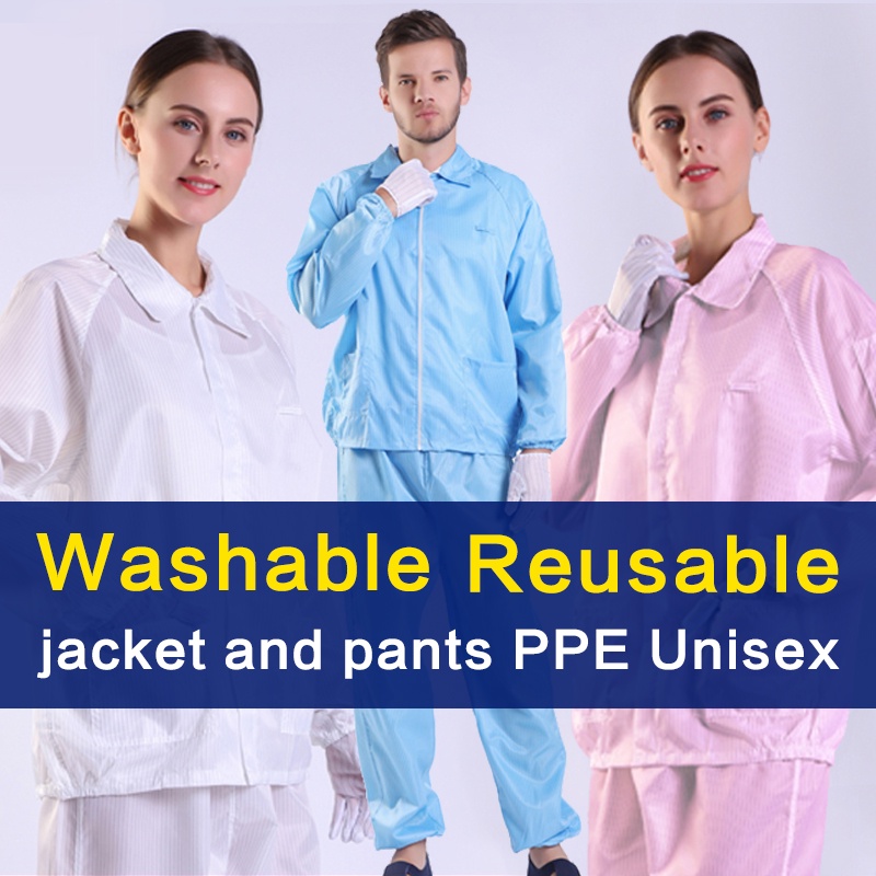 ภาพหน้าปกสินค้า2 in 1 เสื้อแจ็กเก็ตสูท PPE และกางเกง ป้องกันไฟฟ้าสถิตย์ ซักล้างได้ สําหรับห้องแล็บ