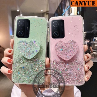 Xiaomi 11T 10 Pro Mi 11 Ultra 10T Lite Redmi 10X 10Xpro (5G) Bling Glitter Sequins Silicone Case Xiaomi11Tpro Mi11 Ultra Mi11Lite Mi10T Mi10 Redmi10 Redmi10x Luxury Foil Powder Soft Cover Crystal Protective Shine Phone Casing with Heart Stand Popsocket