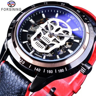 Forsining Sport Clock Skull Skeleton Black Red Watches Mens Automatic Watches Top Brand Luxury Luminous Design Water Re