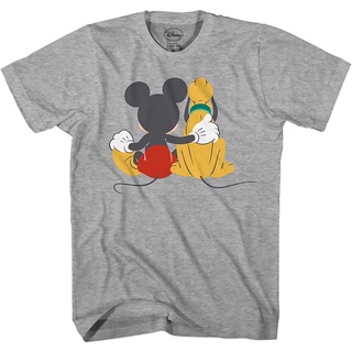 เสื้อยืดผ้าฝ้ายพิมพ์ลายดิสนีย์เสื้อยืดลำลอง Disney Mickey And Pluto Best Friends Adult T-Shirt Disney T-shirt