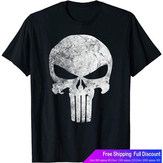 เสือยืดผู้ชาย เสื้อบอดี้โ Marvel Punisher Skull Symbol Distressed T-Shirt Marvel Mens