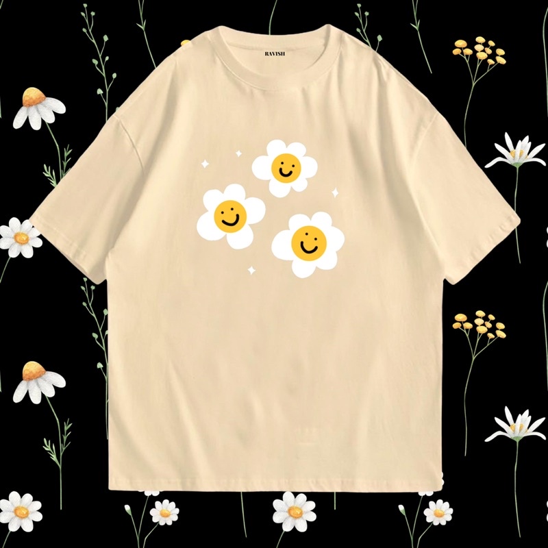 เสื้อยืดอินเทรนด์ผู้ชายอินเทรนด์ผู้หญิงเสื้อยืด-สกรีน-ลาย-smiley-daisy-พร้อมส่ง-s-3xl