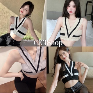 Cicishop(28616)เสื้อเกาะอก สายไขว้เสื้อของคนแซ่บ  สายแฟชั่น สายฝอห้ามพลาดเด็ดขาด