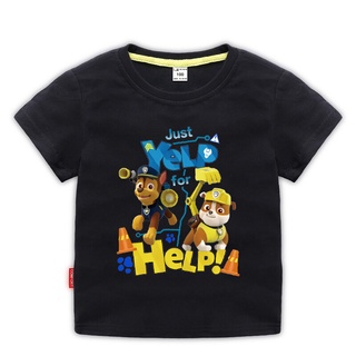 พาวพาโทรล เสื้อยืดแฟชั่นเด็กแขนสั้นพิมพ์ลาย แนวสตรีท เสื้อยืดผ้าฝ้ายแท้