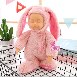 ตุ๊กตาเด็กหลับชุดกระต่าย อัดเสียงพูดได้ Sleepy doll ตุ๊กตาเด็กเหมิอนจริง reborn lifelike Doll ของเล่นเด็กผู้หญิง