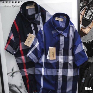 เสื้อเชิ้ตคอปกแขนสั้นผู้ชาย Burberry ลายสก็อต เสื้อเบอร์เบอรี่