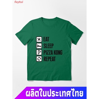 พิซซ่าคิง พิซซ่าอิตาเลี่ยน พิซซ่าชีส  อเมริกัน พิซซ่า Pizza Kong - Eat Sleep Pizza Kong Repeat Essential T-Shirt  คอกลม