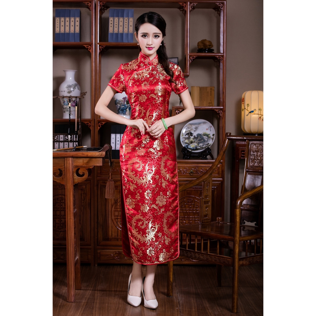 ภาพหน้าปกสินค้าchangpao-7 ชุดกี่เพ้าหญิง แขนสั้น ผ่าข้าง ลายดอก เข้ารูป สไตล์จีน จากร้าน commodity.city5528 บน Shopee