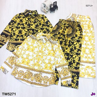 Set2 ชิ้น เสื้อแขนยาวพิมพ์ลาย+ กางเกงขา 8 ส่วน KP5271