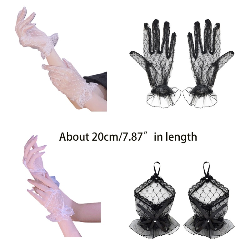 ภาพหน้าปกสินค้าXixi Elegant Ladies Short Lace Gloves Black White Prom Party Gloves Lolita Mittens จากร้าน xixistore.th บน Shopee