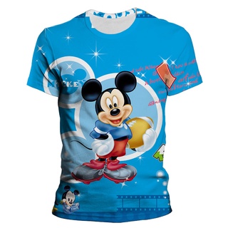 เสื้อยืดแขนสั้นพิมพ์ลายการ์ตูน Mickey Mouse 3 มิติลําลองสําหรับเด็ก