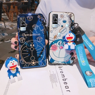 In Stock เคสโทรศัพท์ VIVO Y31 2021 New Case With Hand Strap + Neck Strap Cute Doraemon Doll Bracket Cartoon VIVOY31 2021