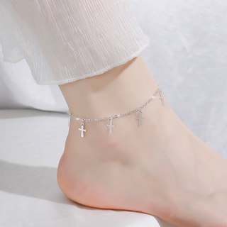 สินค้า สร้อยข้อเท้า Fashion Cross Tassel Anklet Simple Silver Foot Chain Jewelry Party Beach for Women Lady