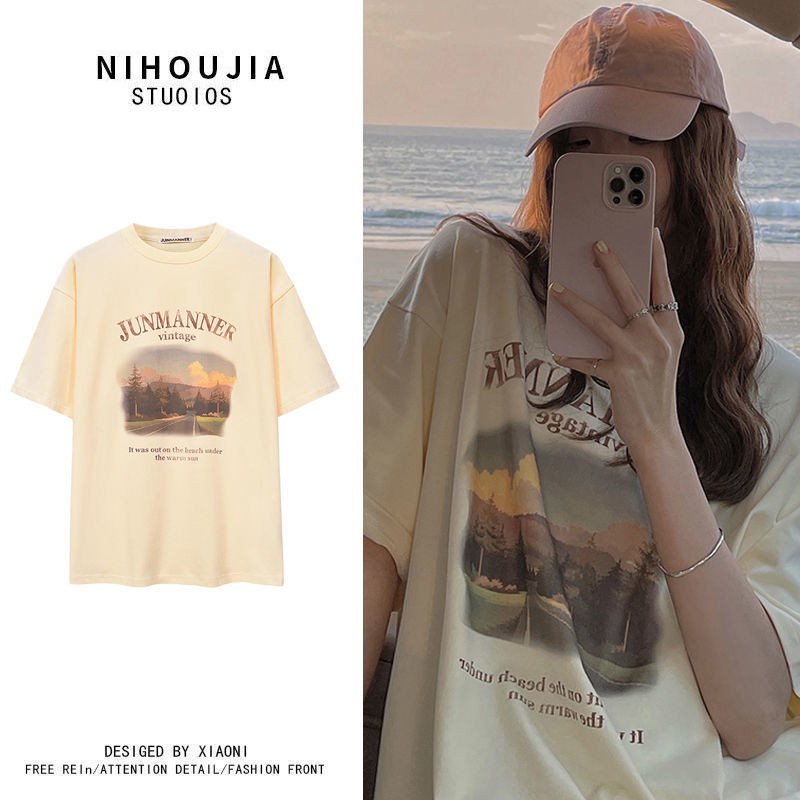 retro-womens-short-sleeved-t-shirt-2021-summer-new-korean-style-loose-casual-print-gentle-t-shirt-round-neck-top