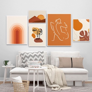 โปสเตอร์ภาพวาดผ้าใบ รูปสายดินเผา สีส้ม สไตล์โบโฮ สําหรับตกแต่งผนัง ห้องนั่งเล่น